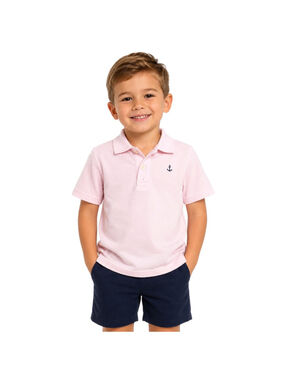 Janie and Jack Boys Pink Polo Shirt Size 4 Anchor Embroidered Short Sleeve Prepp